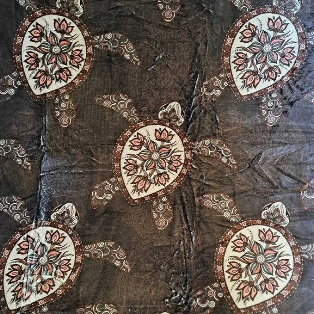 New Brown Sea Turtle Plush Fleece Throw Gift Blanket Sherpa Turtles SOFT Ocean - Picture 2 of 4